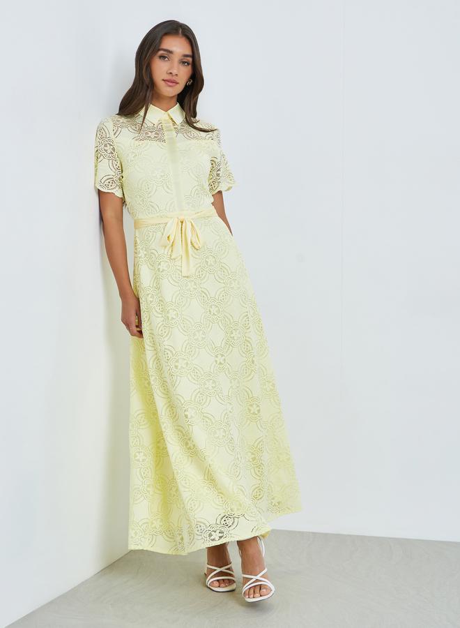 Styli Women Yellow Lace Shirt Maxi Dress - Image 5